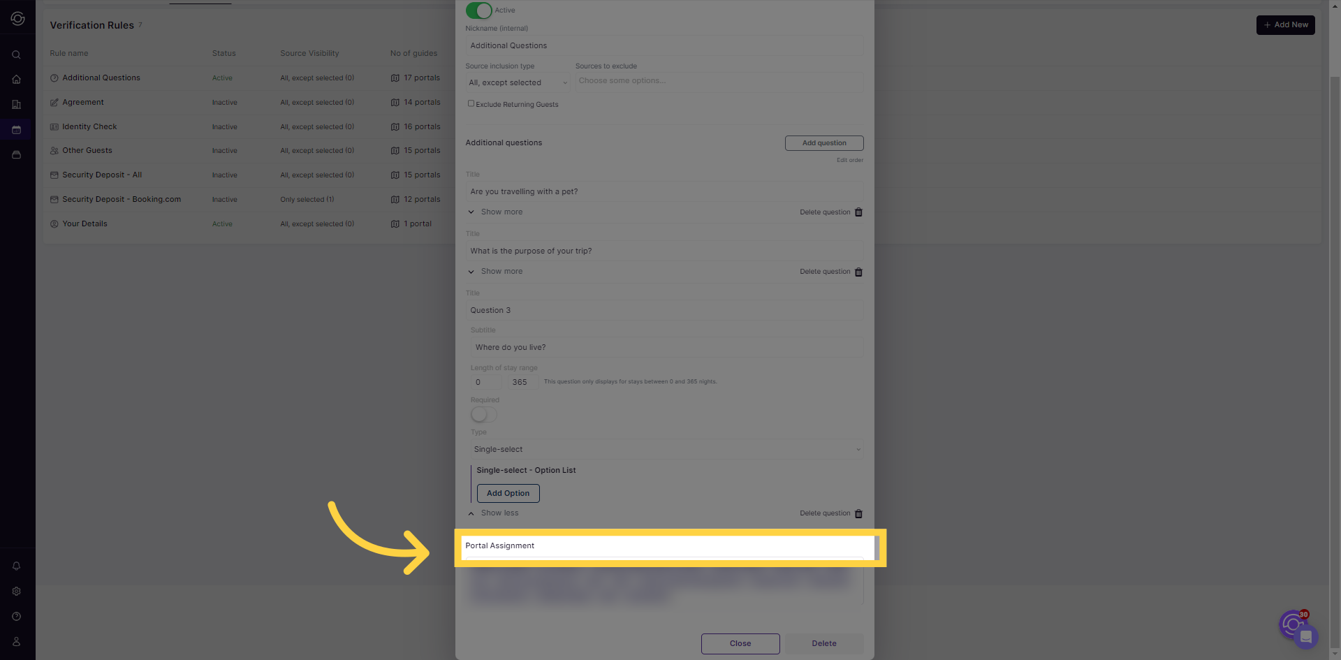 Assign this rule to a portal