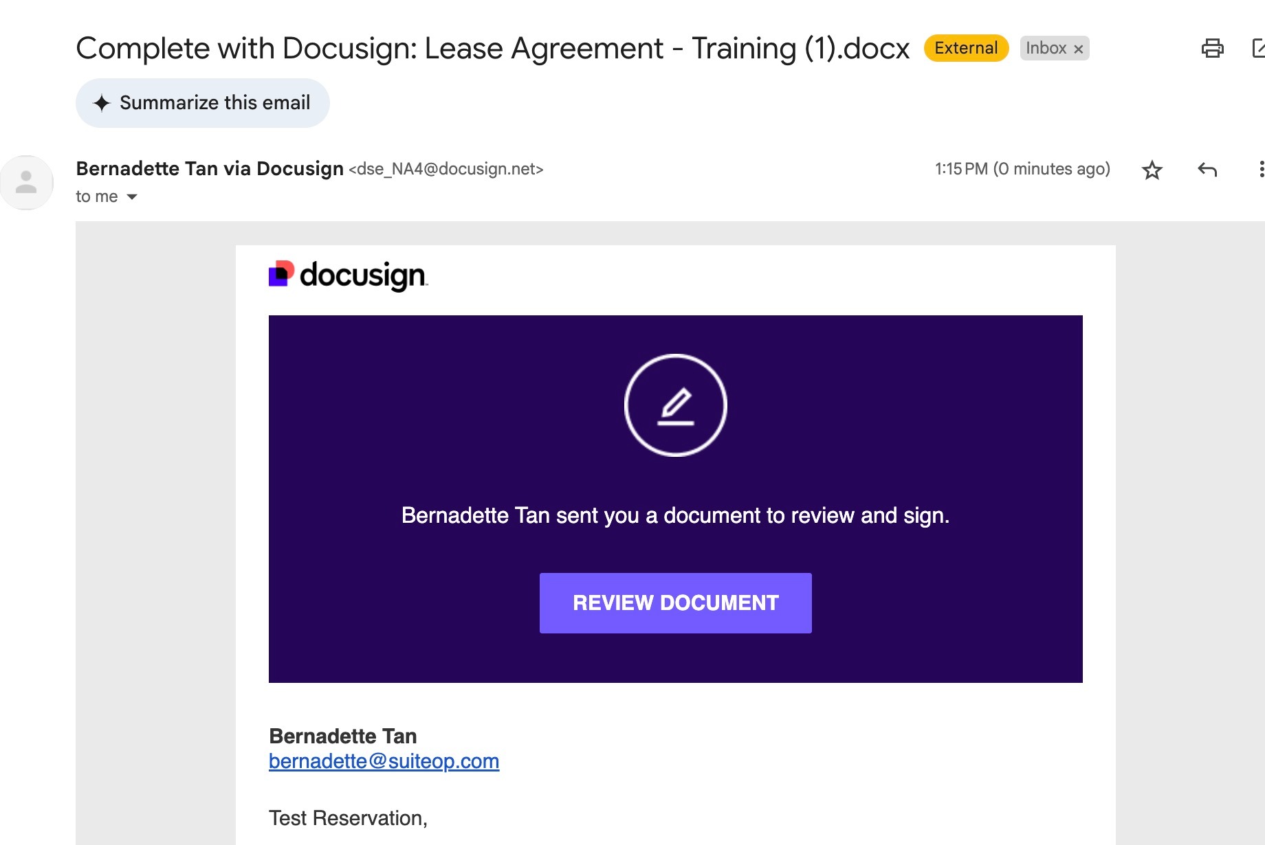 The guest will receive an email with a Review Document button