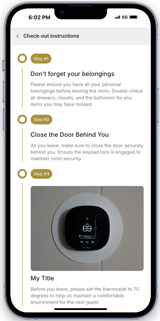 Check-out instruction steps overview