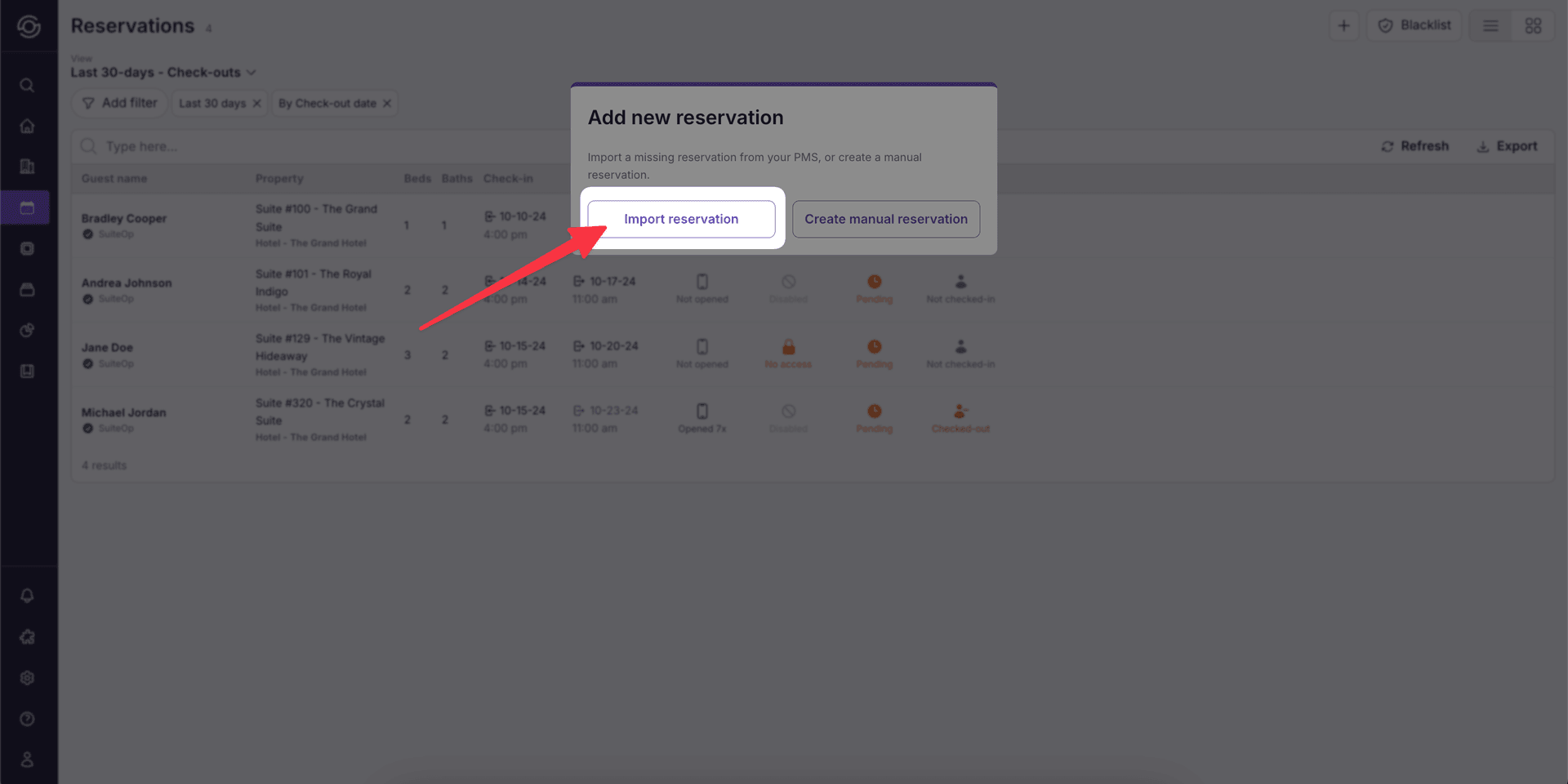 Step 4: Select "Import reservation"