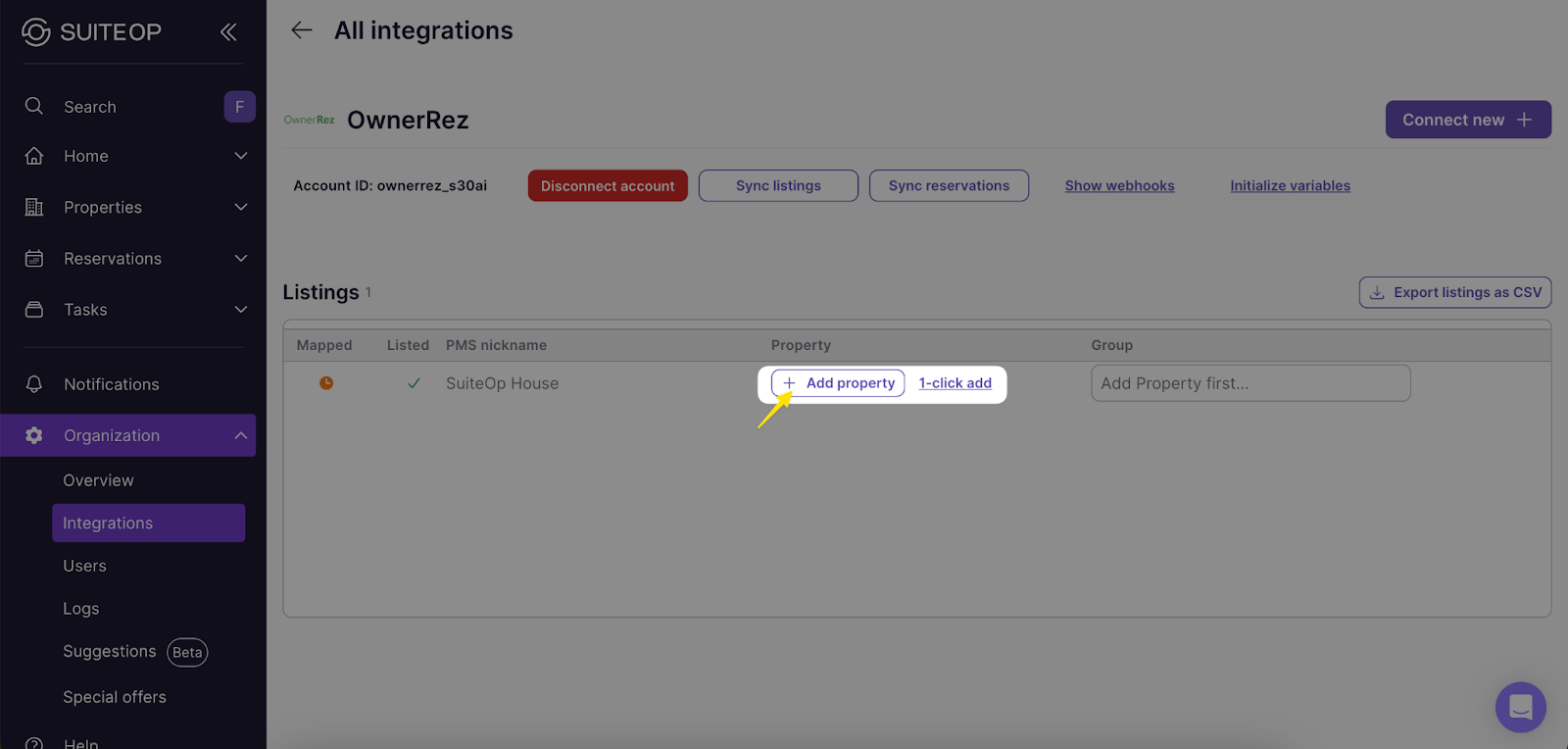 Available listings will appear then click “Add property” to start the mapping