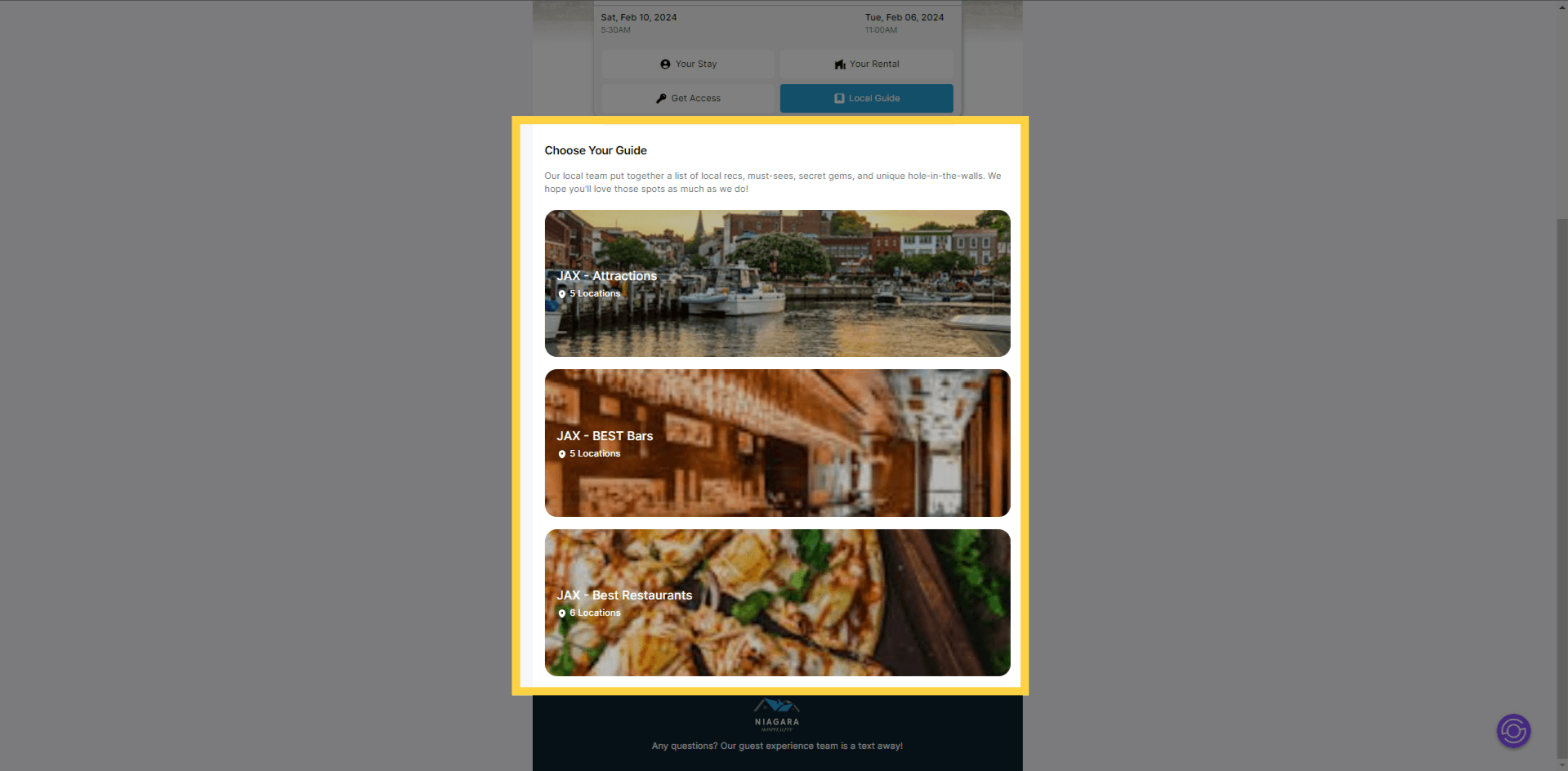 Guest portal view of the Points of Interest guide