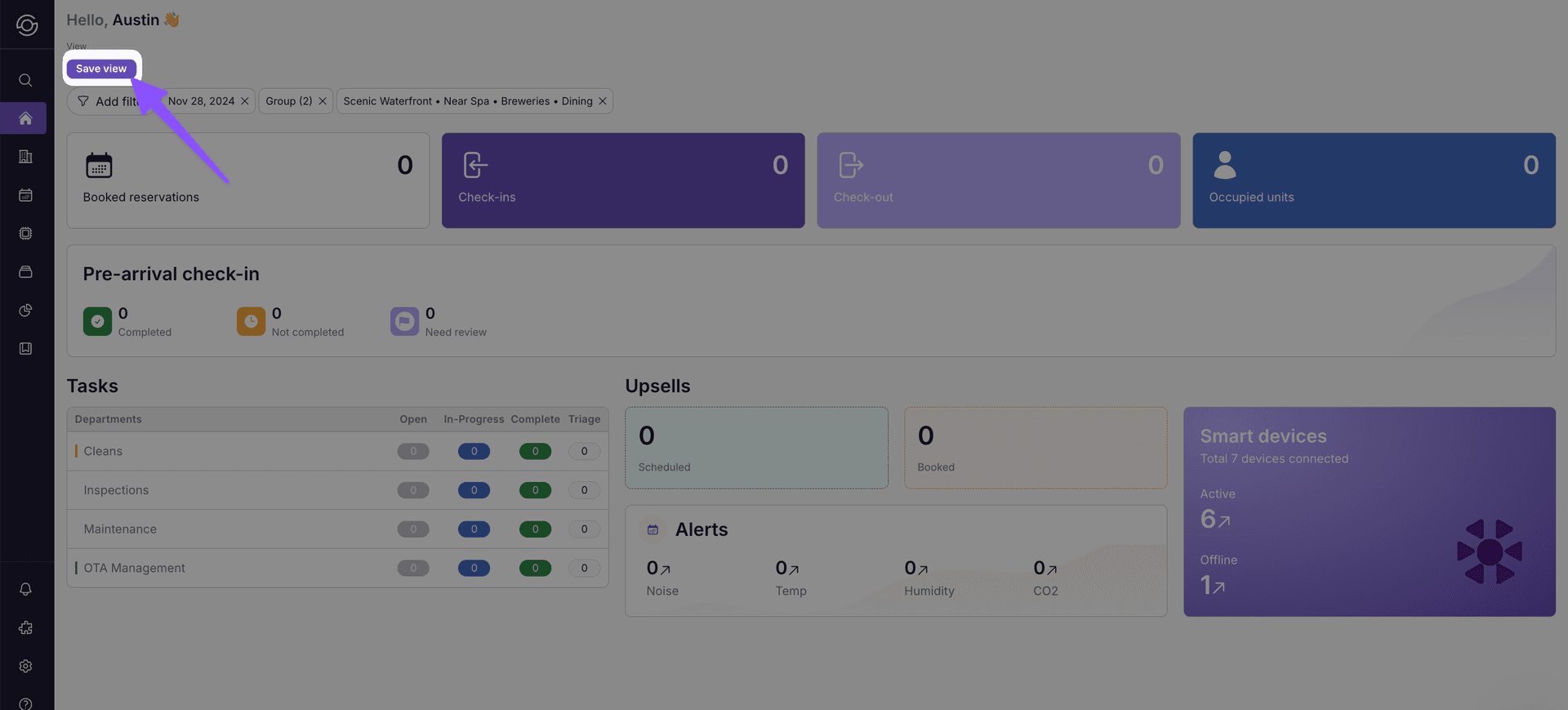 Save view button highlighted in the top left