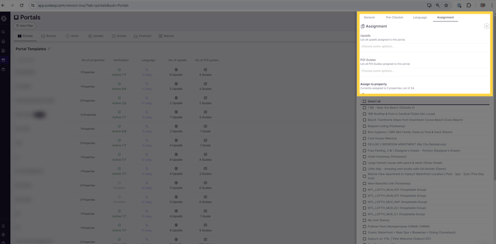 Go to the "Assignment" Tab after selecting a portal