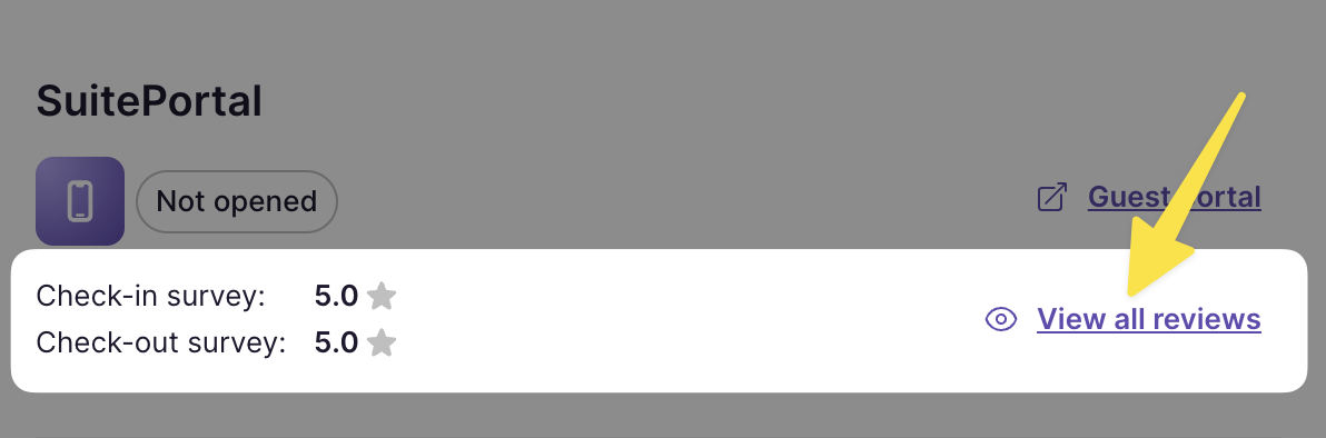 Survey results shown in the SuitePortal section of a reservation