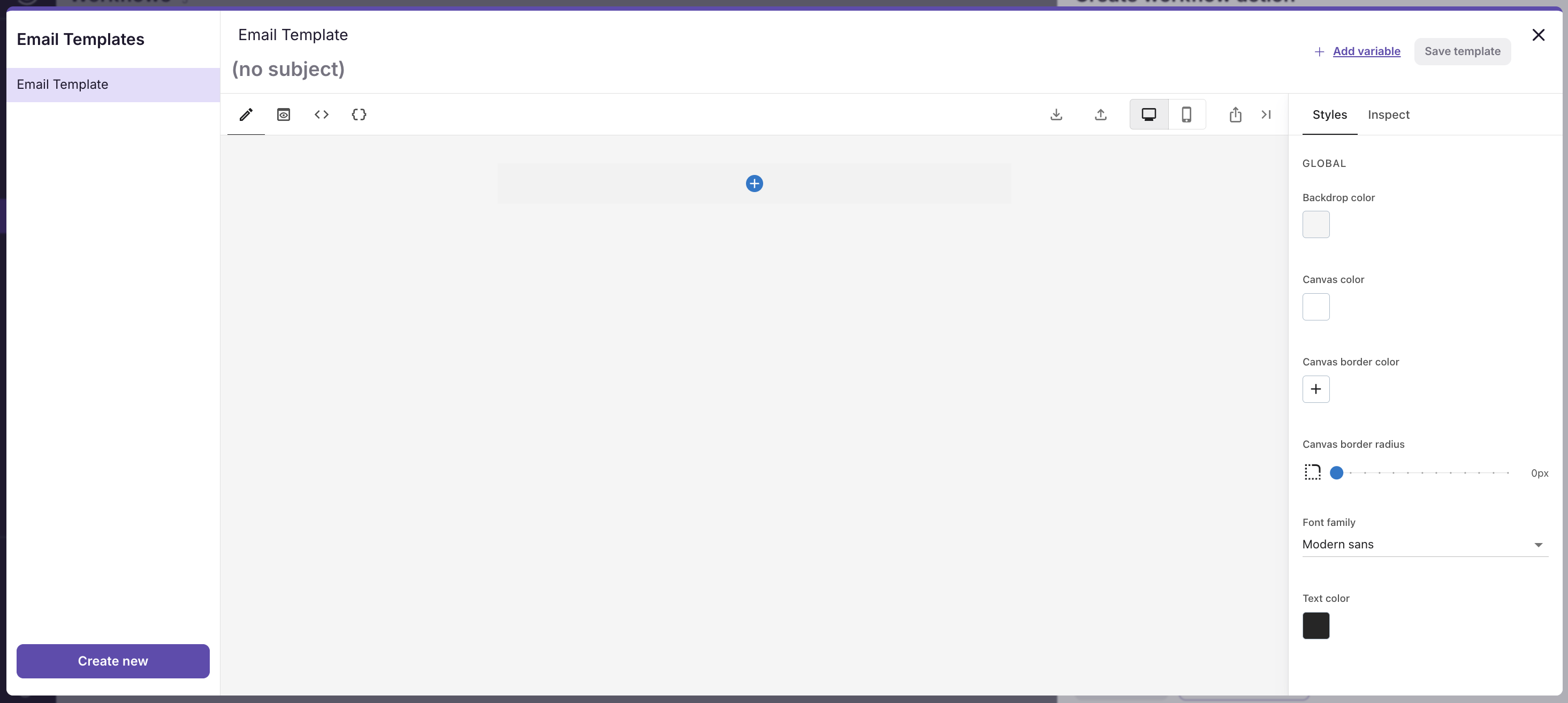 Select an email template from the dropdown