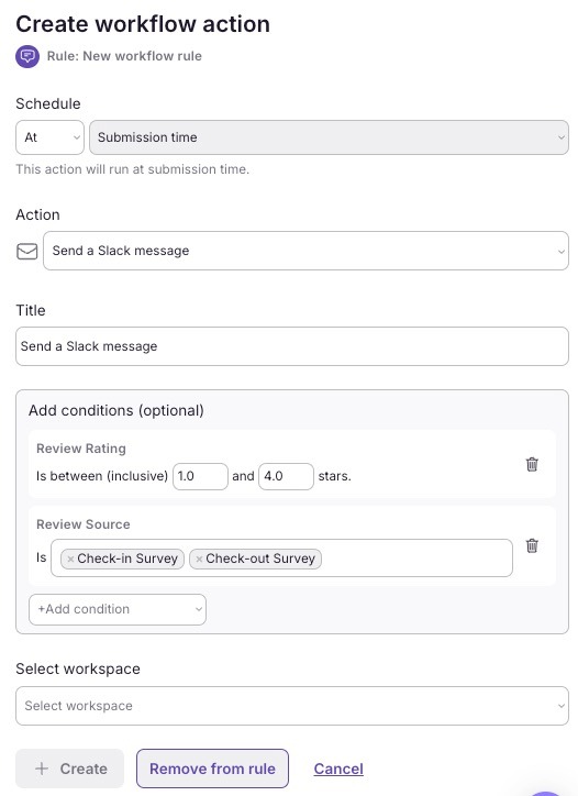 Configure a trigger to alert the team if a guest submits a negative review th