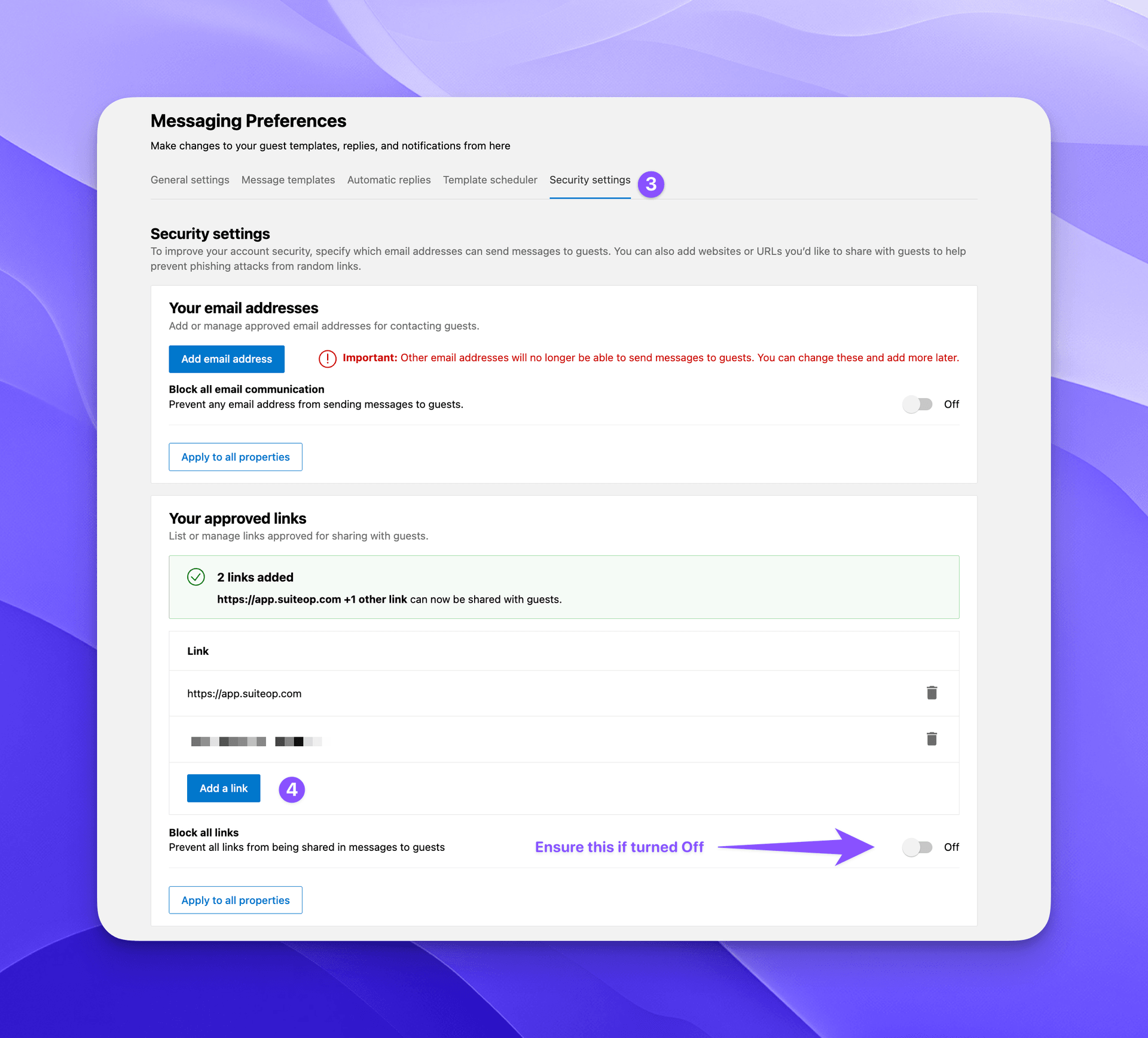 Ensure "Block all links" is switched off