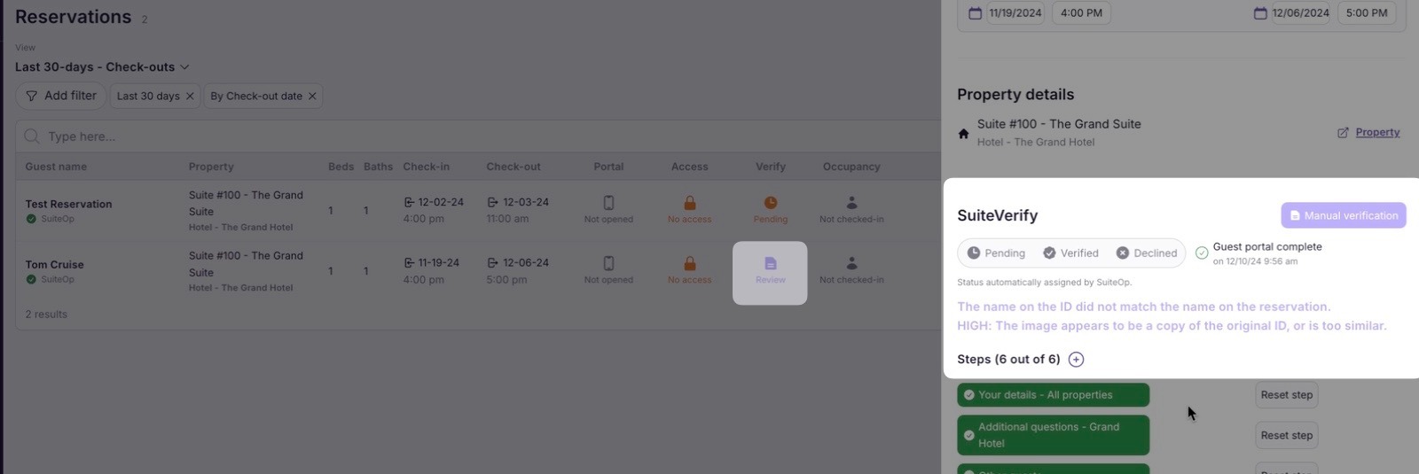 On the guest reservation