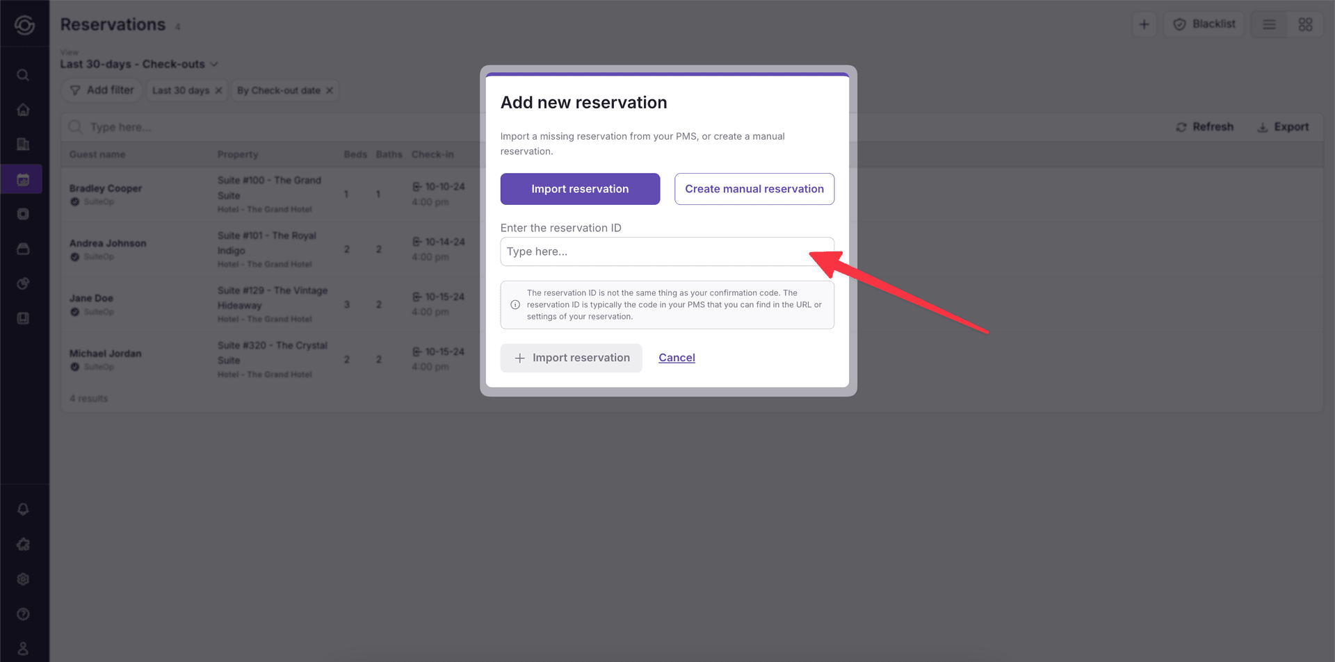 Step 5: Paste the ID from your PMS (Step 1) in the reservation ID field