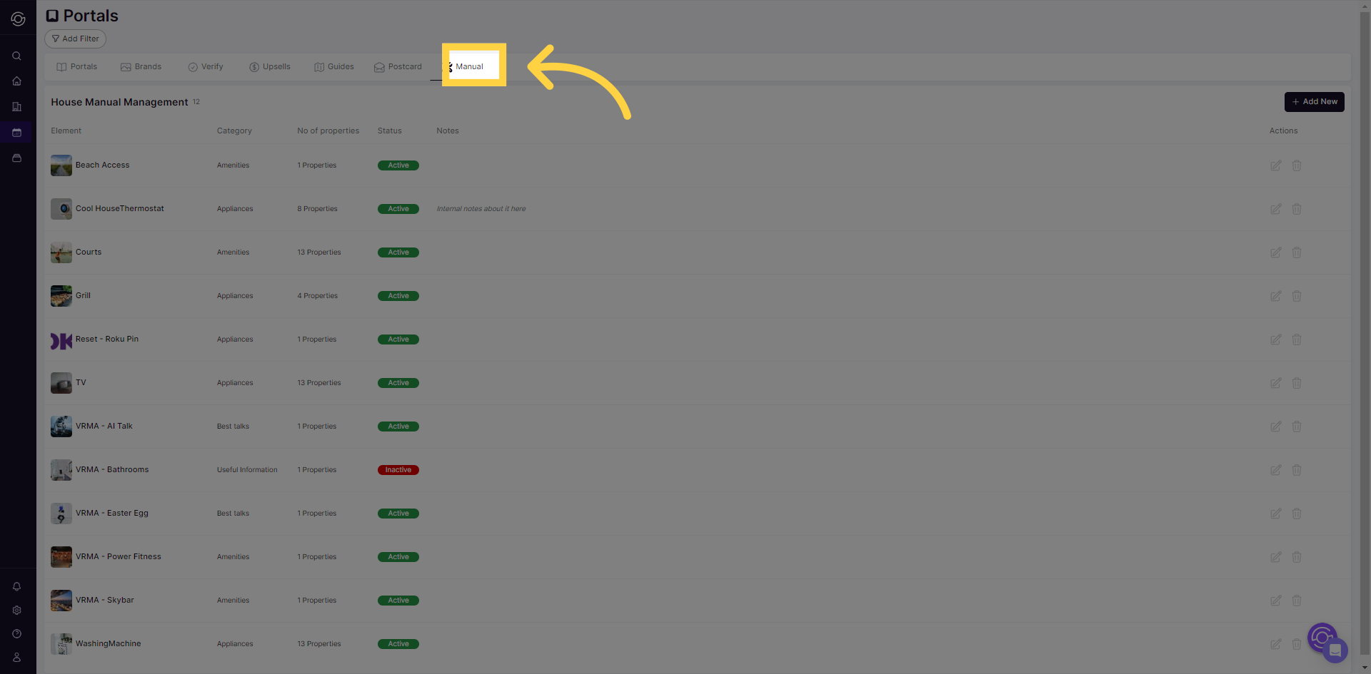 Manual tab showing the Add New button and draft item list