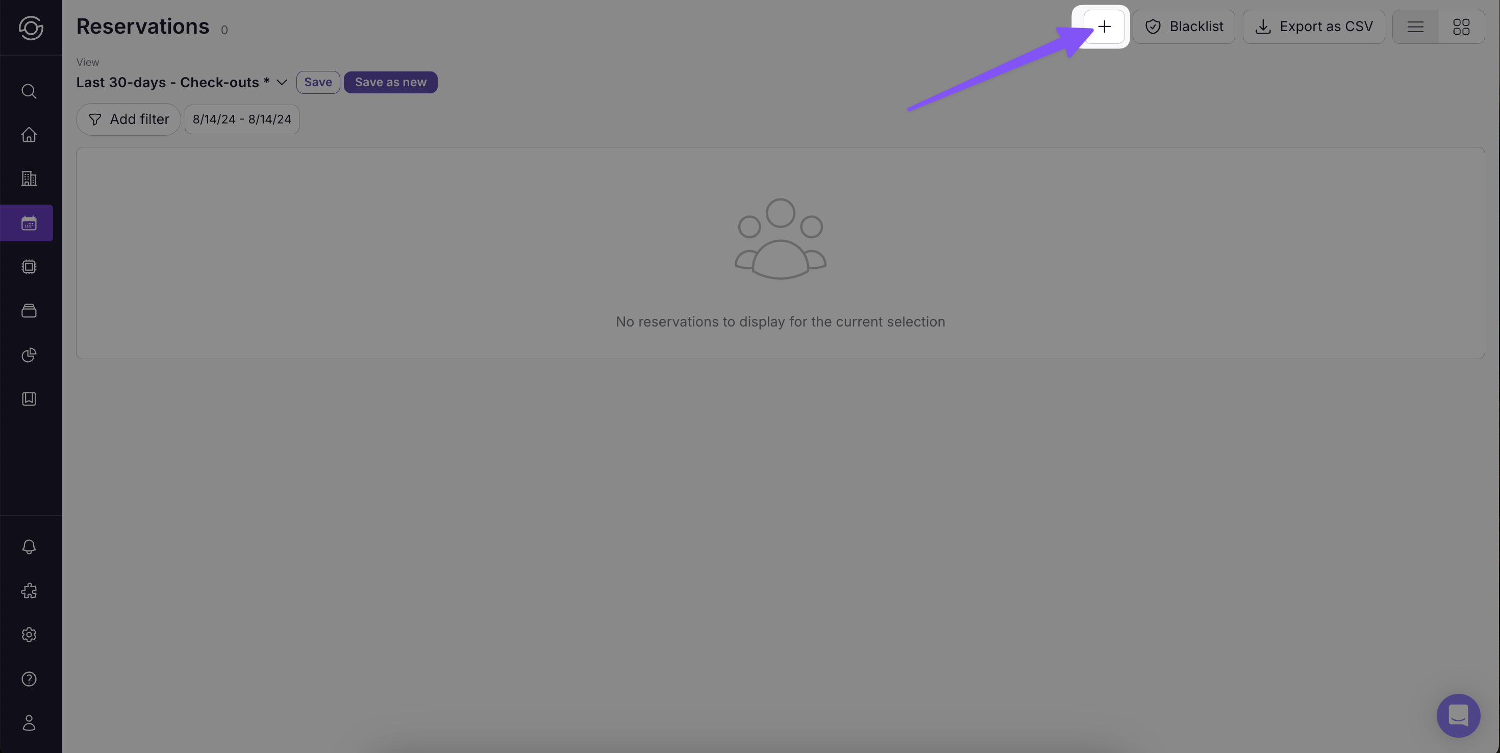 Click the plus sign on the Reservations page