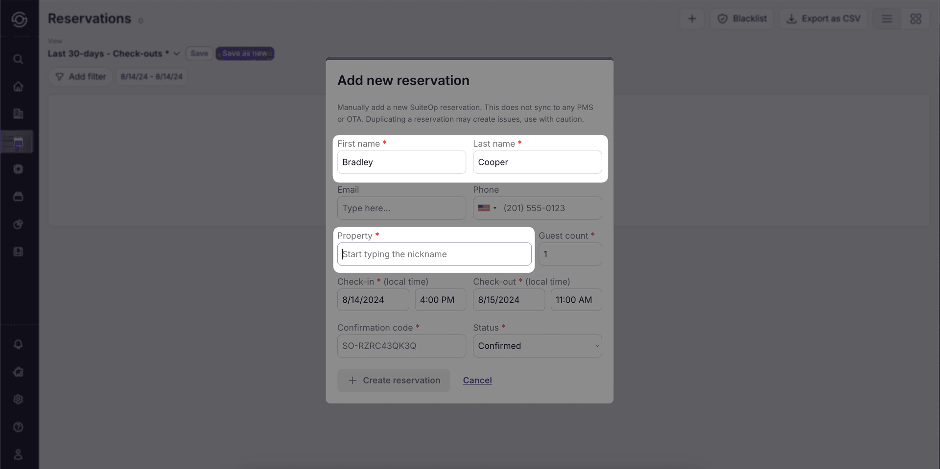 Fill in the name and select a property attached to the Guest Portal you are t