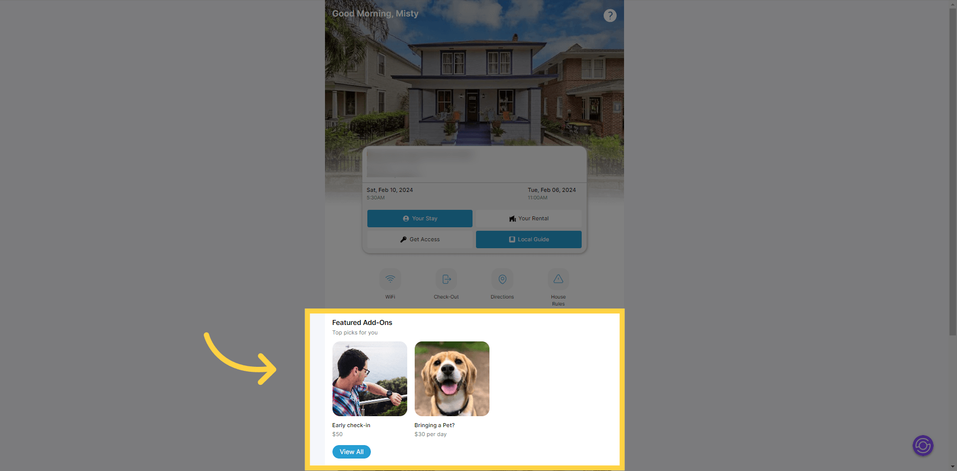 Guests can see the upsells directly on the homepage when viewing the guest po
