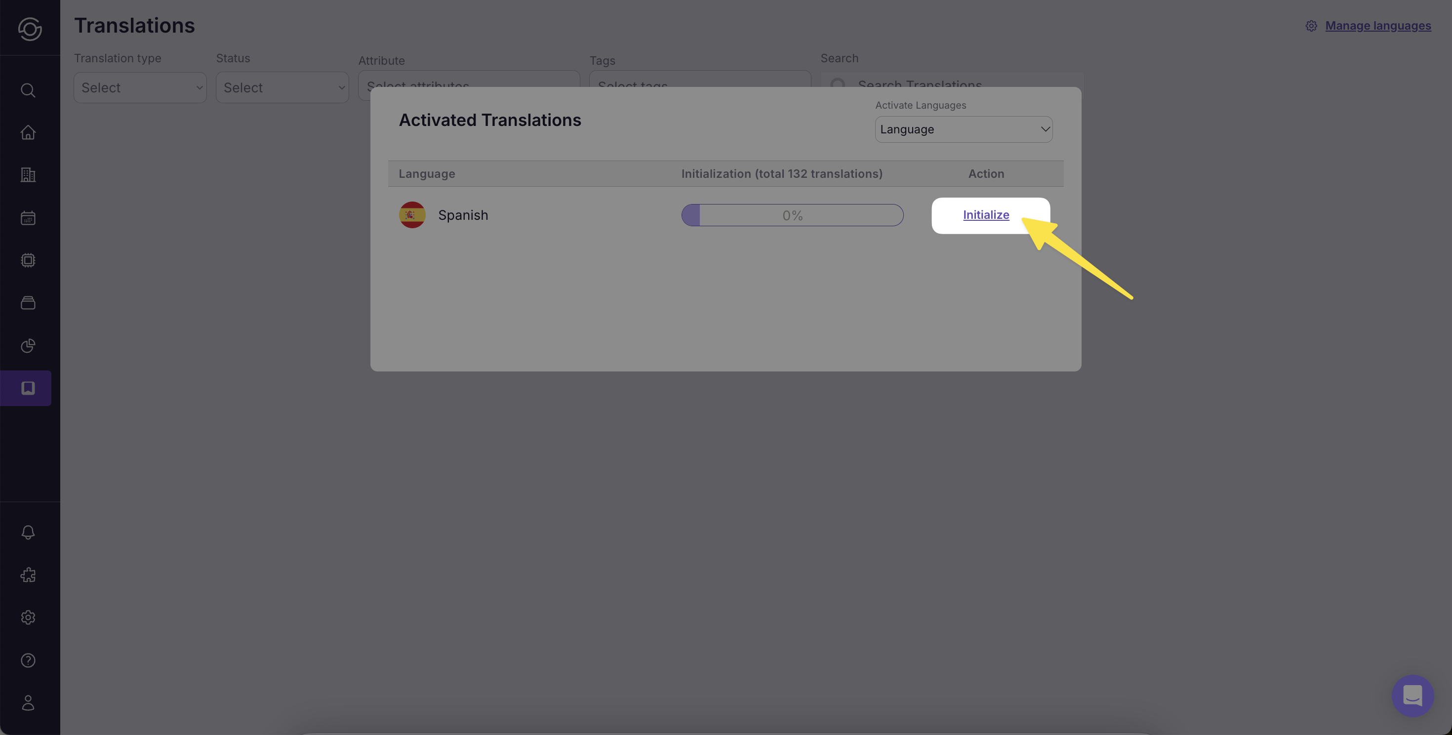Initialize button for newly added languages