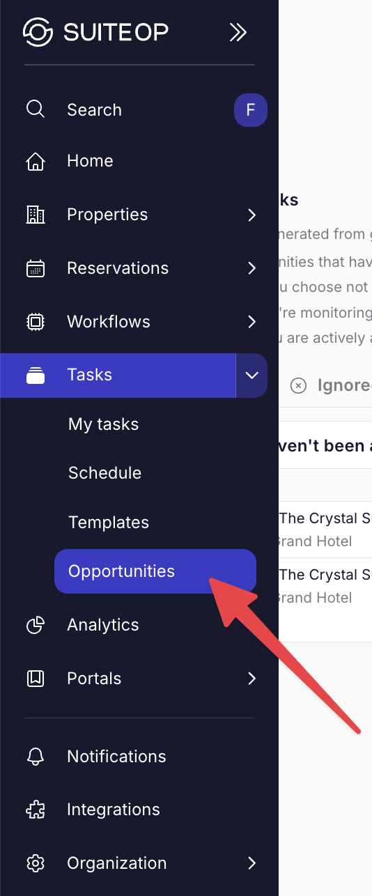 Tasks dropdown with Opportunities option