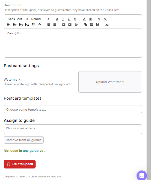 Select the postcard template you'd like to attach for this upsell