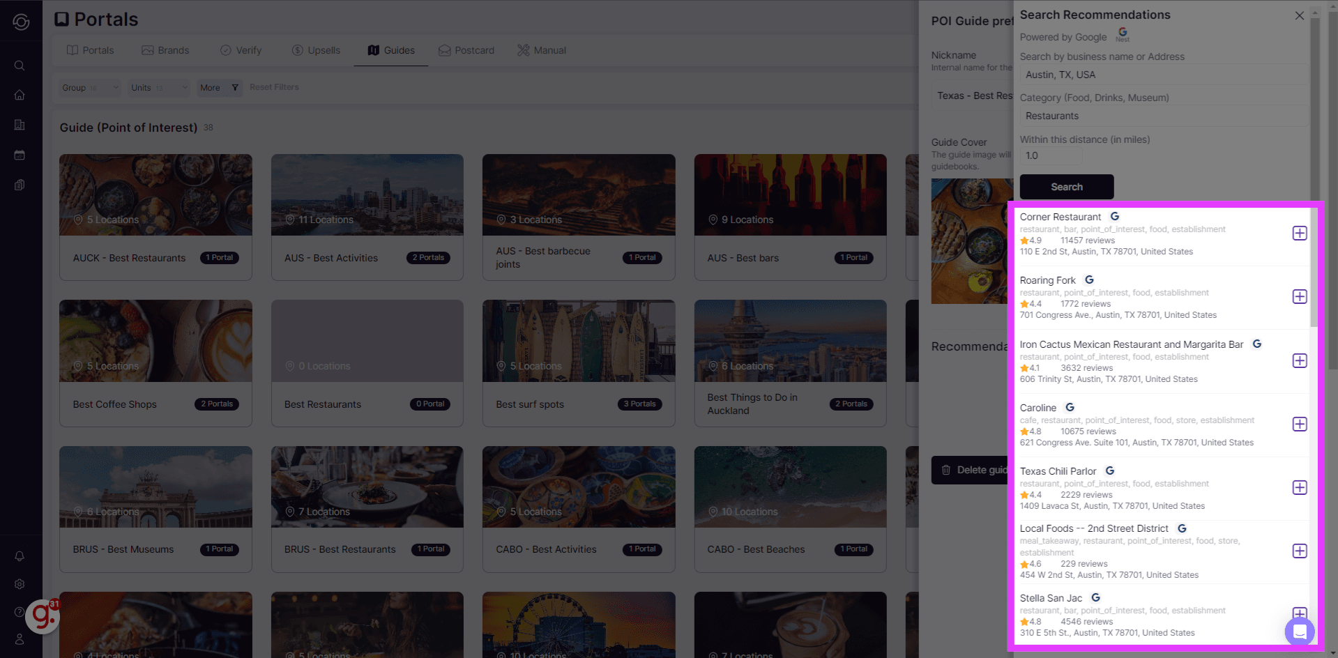 List of suggested places from Google