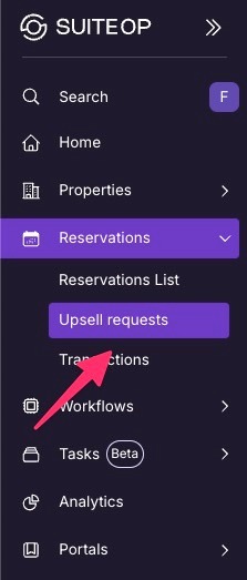 Upsells navigation menu in SuiteOp