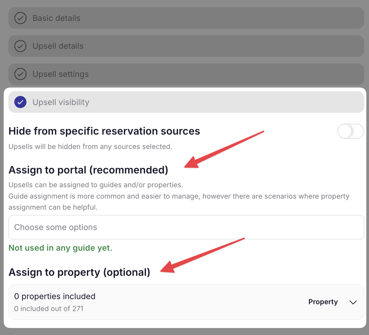 In the Upsell visibility section