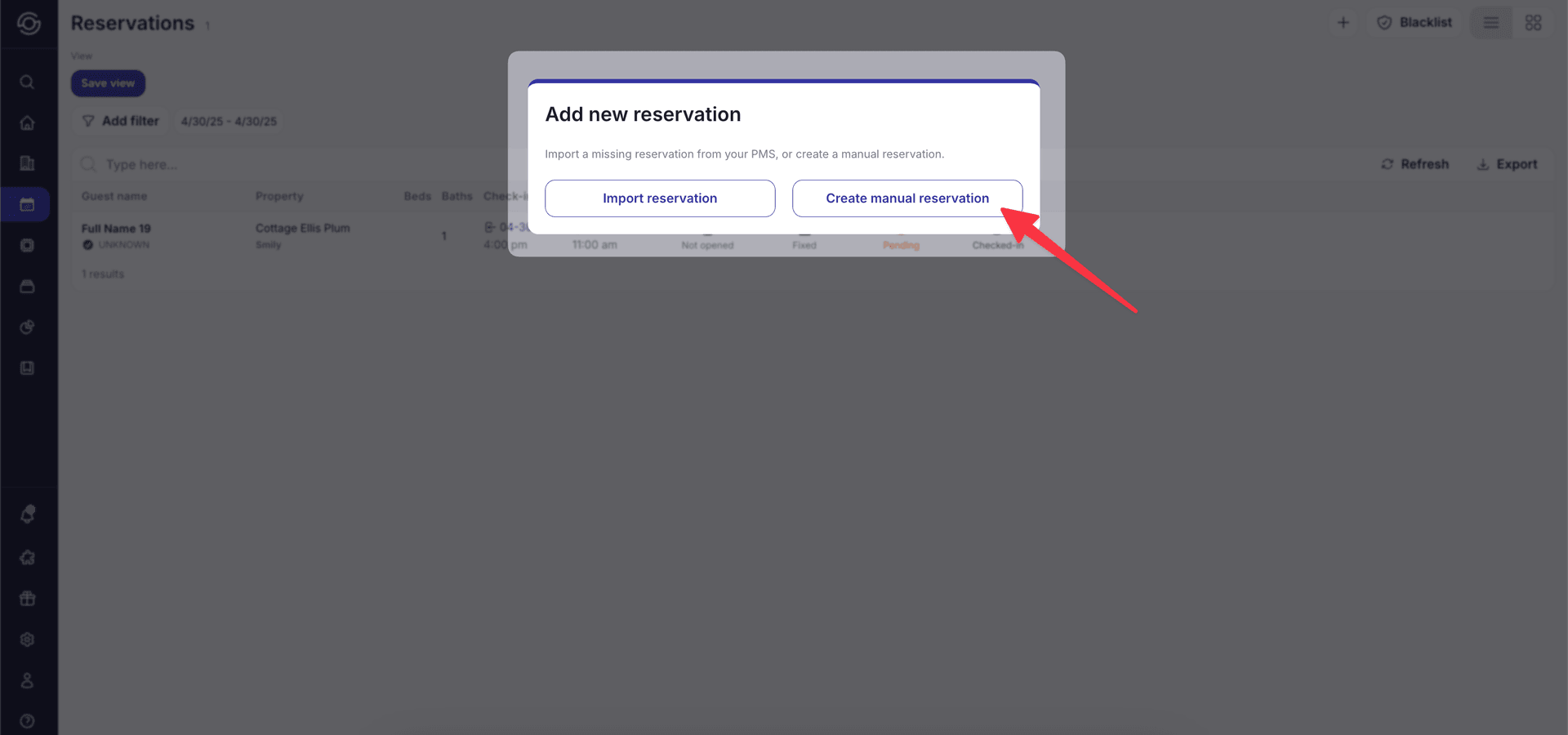 Click Create manual reservation
