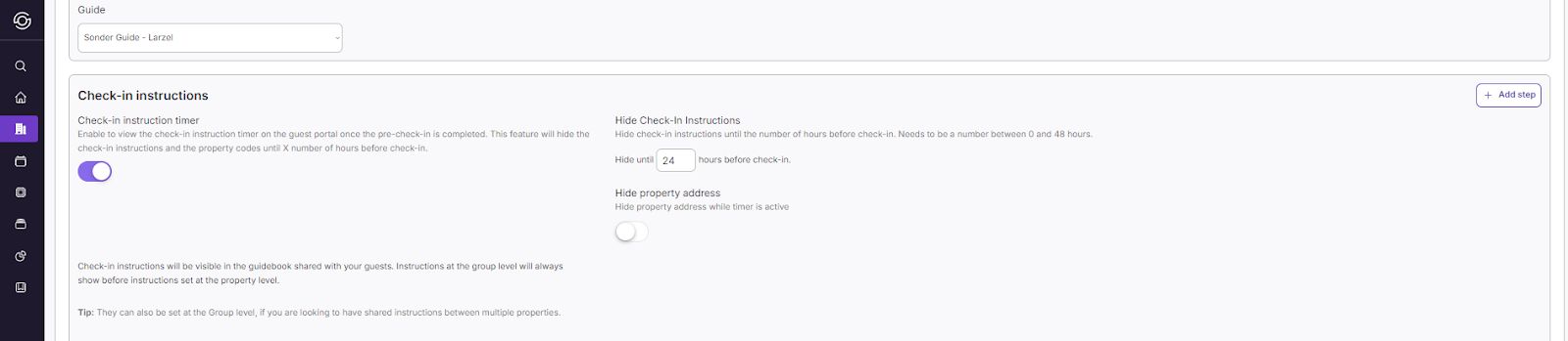 In the property instructions you have the ability to turn on a check-in timer
