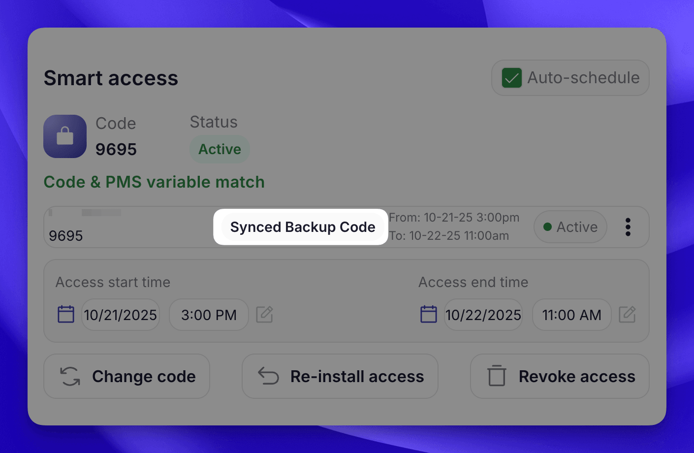 If a backup code is used on a reservation