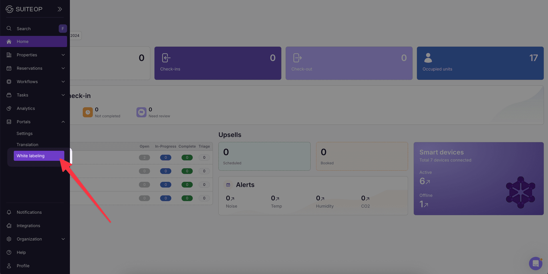 White labeling section in the Portals navigation menu