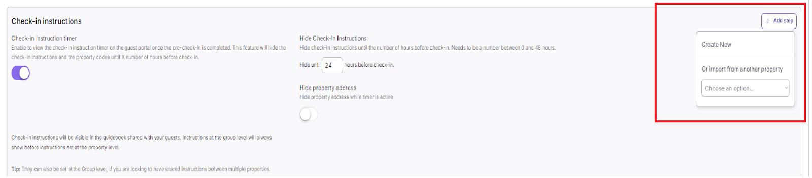 Click “Add Step” : Users can either create a new step or import steps from ex