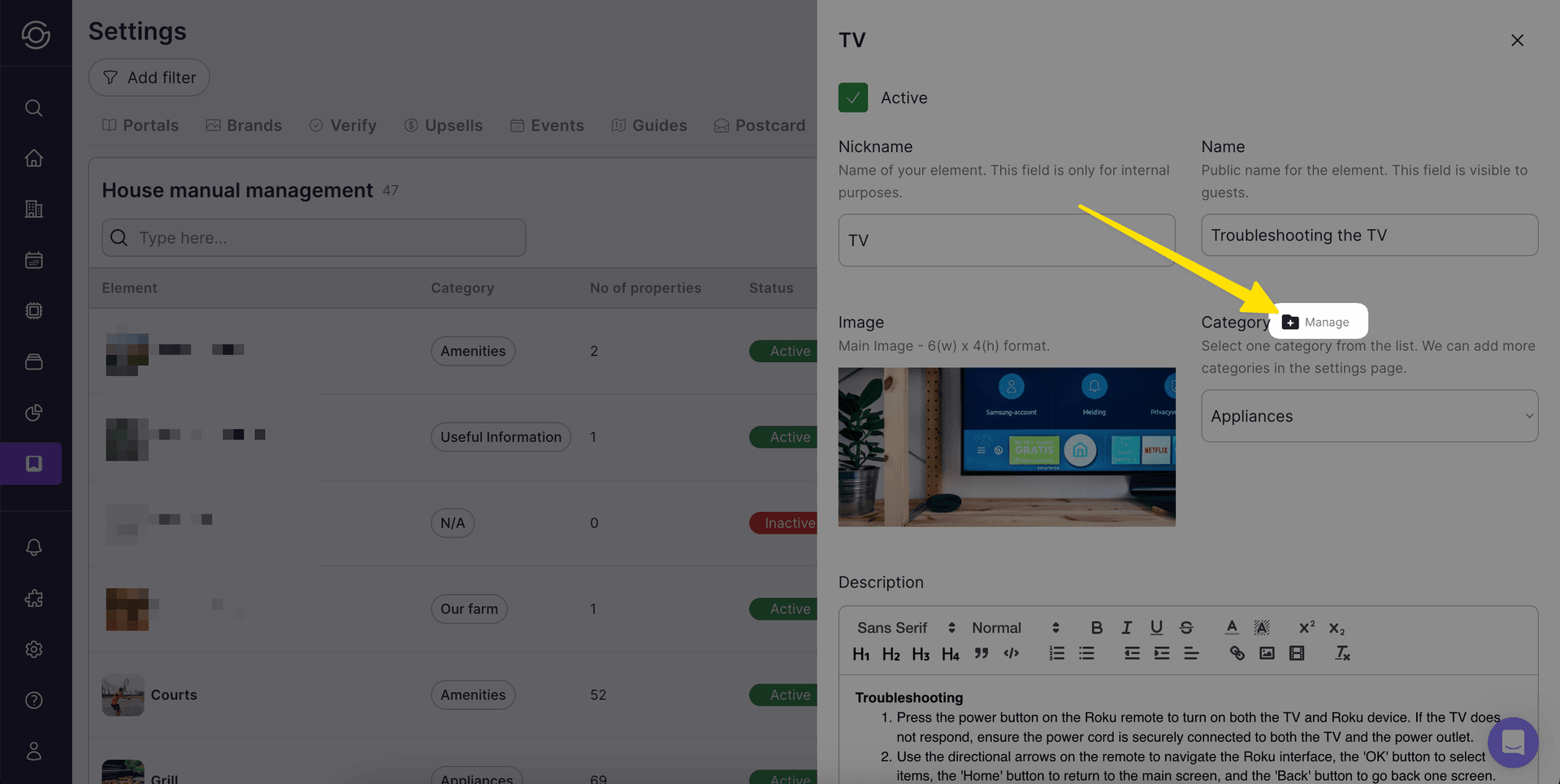 Category management dialog with drag-and-drop reordering