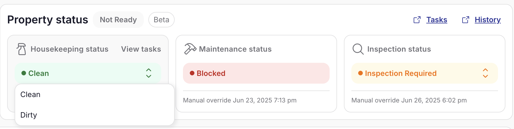 Note: Maintenance status updates automatically based on your open maintenance