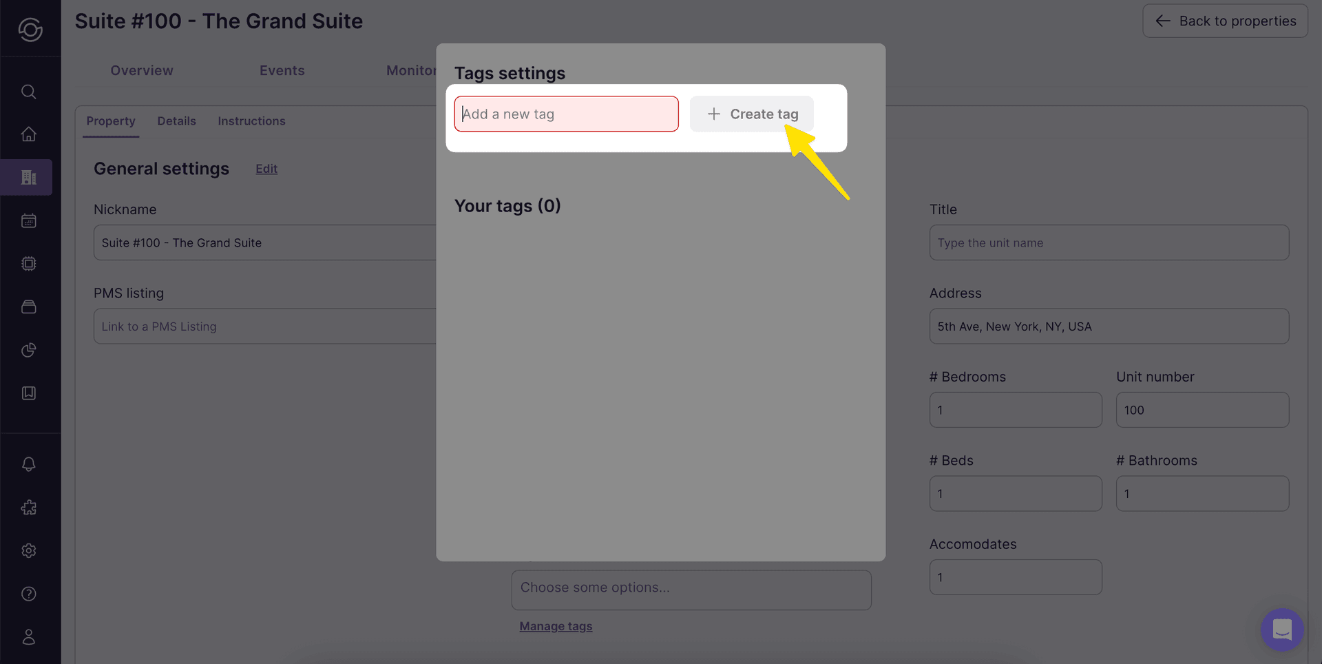 4. Add a tag name and click + Create tag