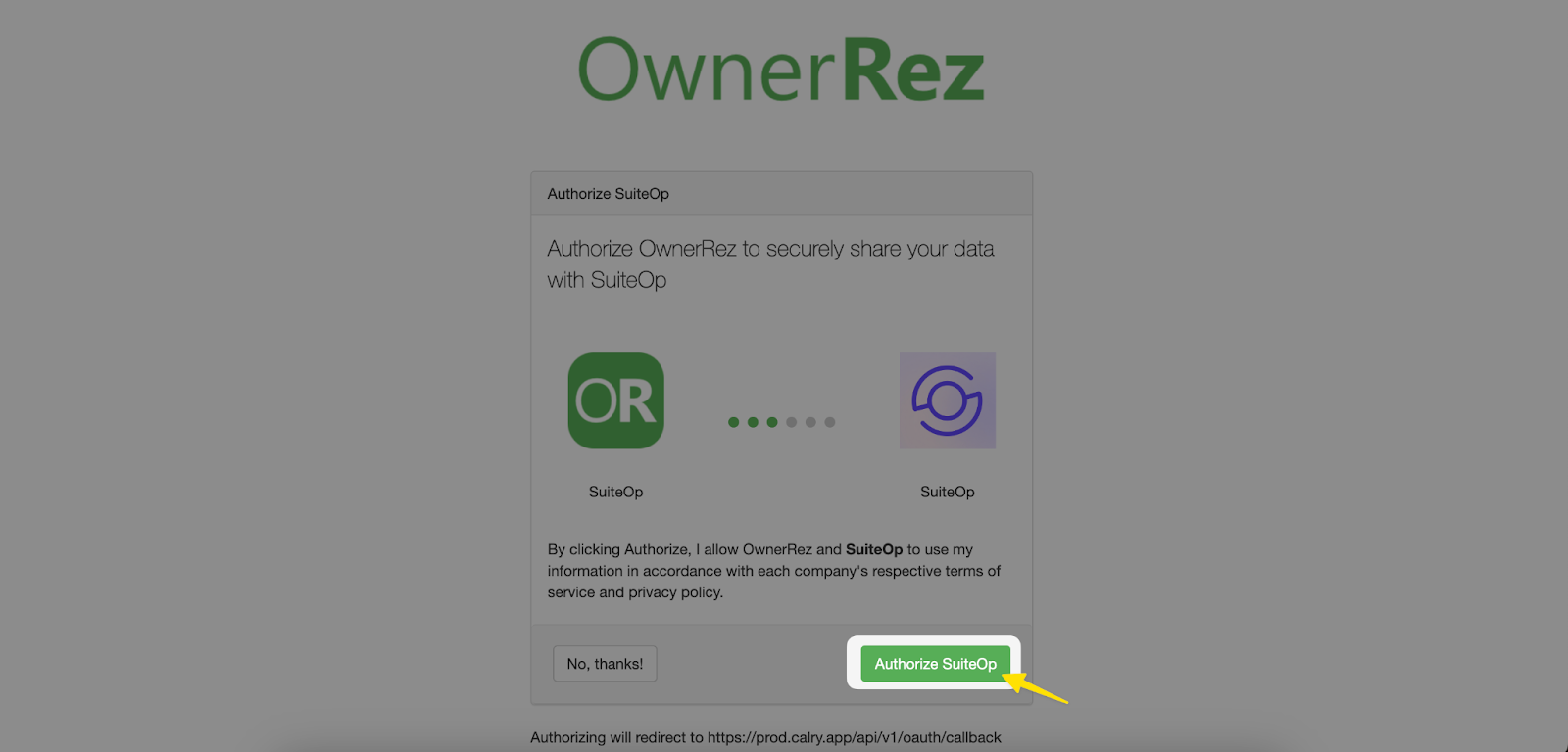 5. Click "Authorize SuiteOp" to approve the connection