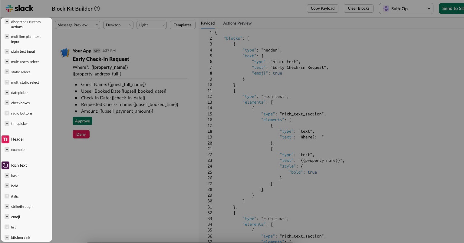 Add Blocks: Use the menu on the left to add blocks like text