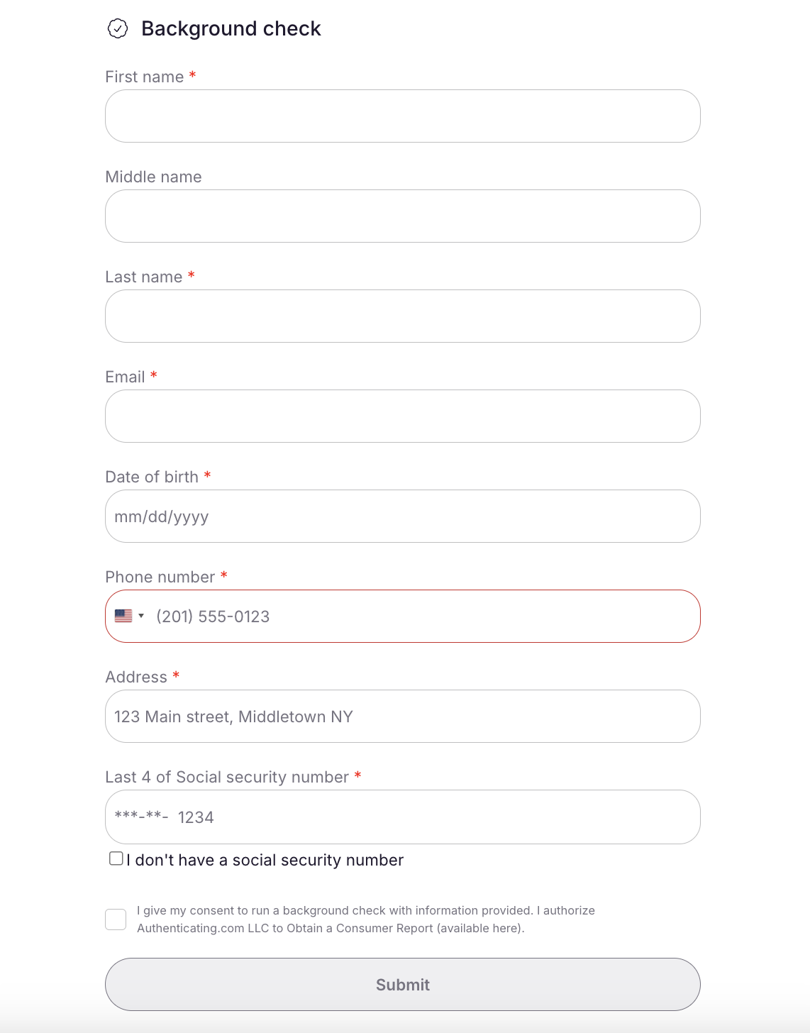 Guest background check submission