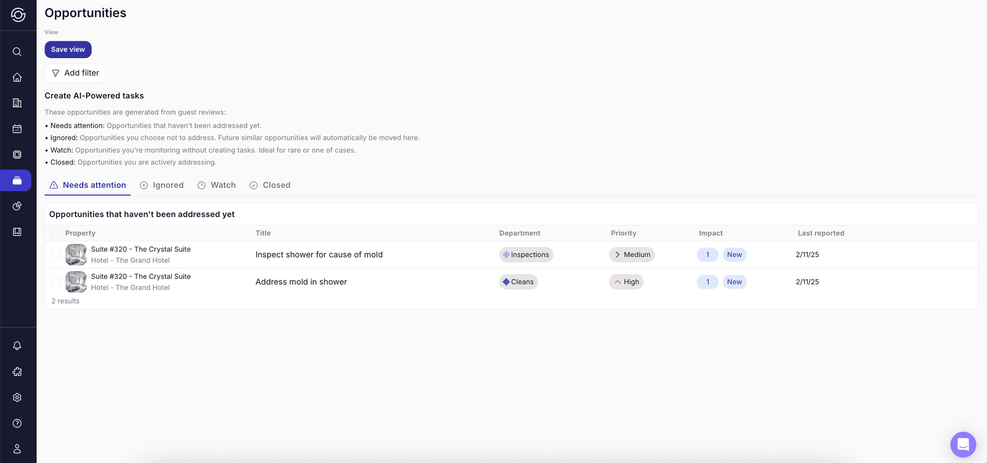 This will open the Opportunities page