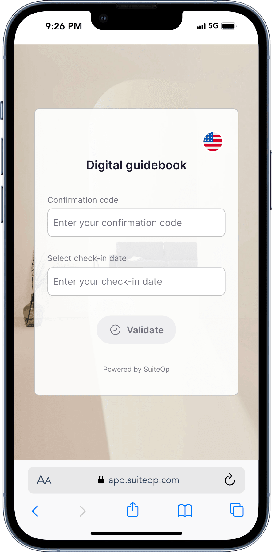 Guest portal welcome page with reservation ID field