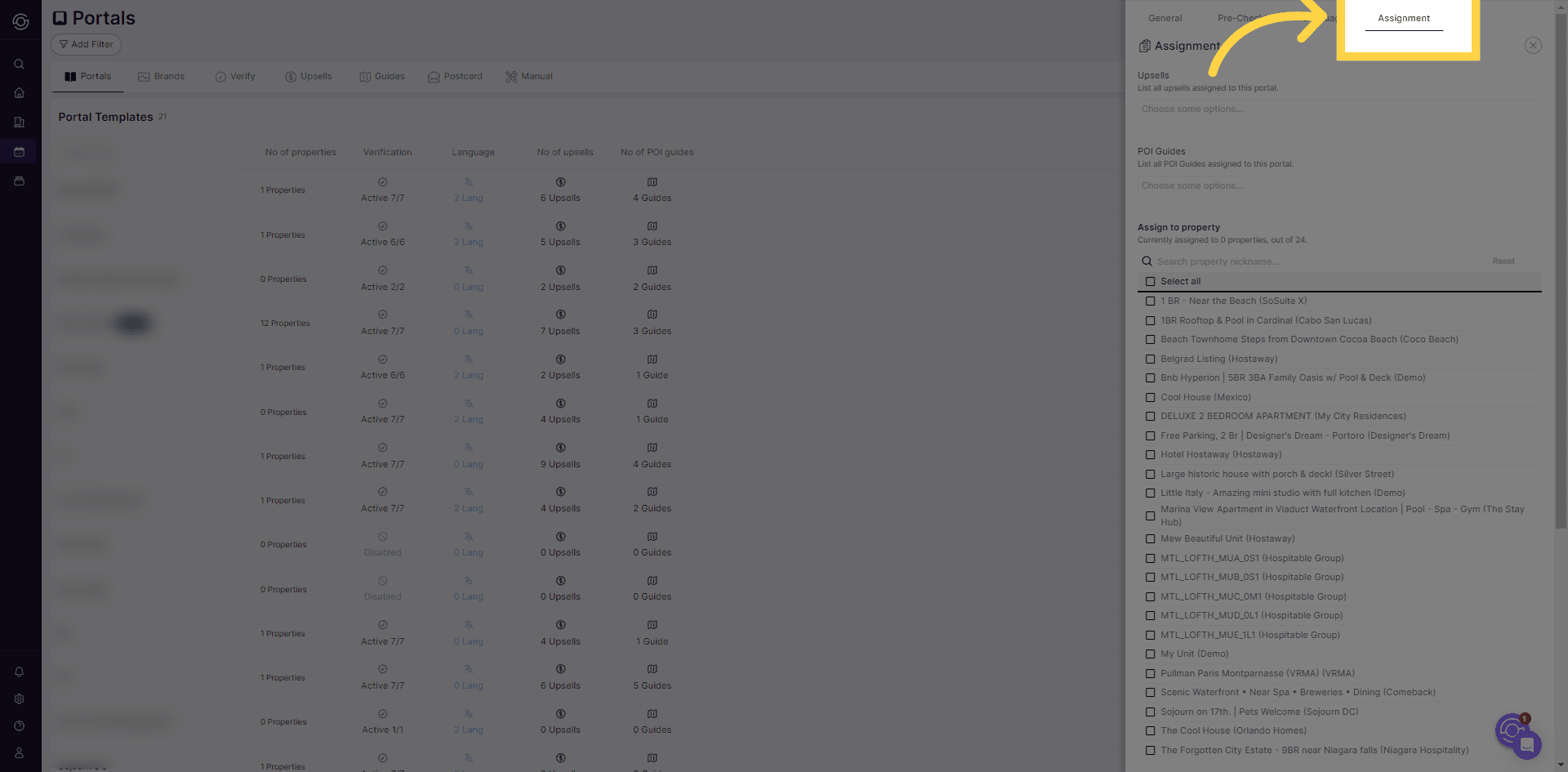 Go to the "Assignment" Tab after selecting a portal