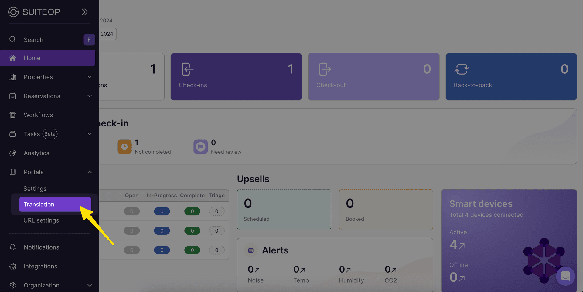 Translation section in the Portals navigation