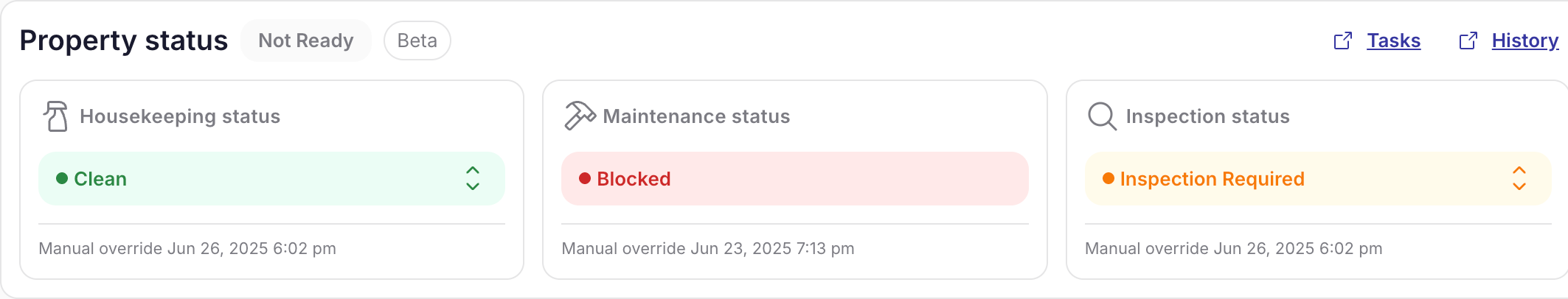 The system automatically updates property status based on your team's task co