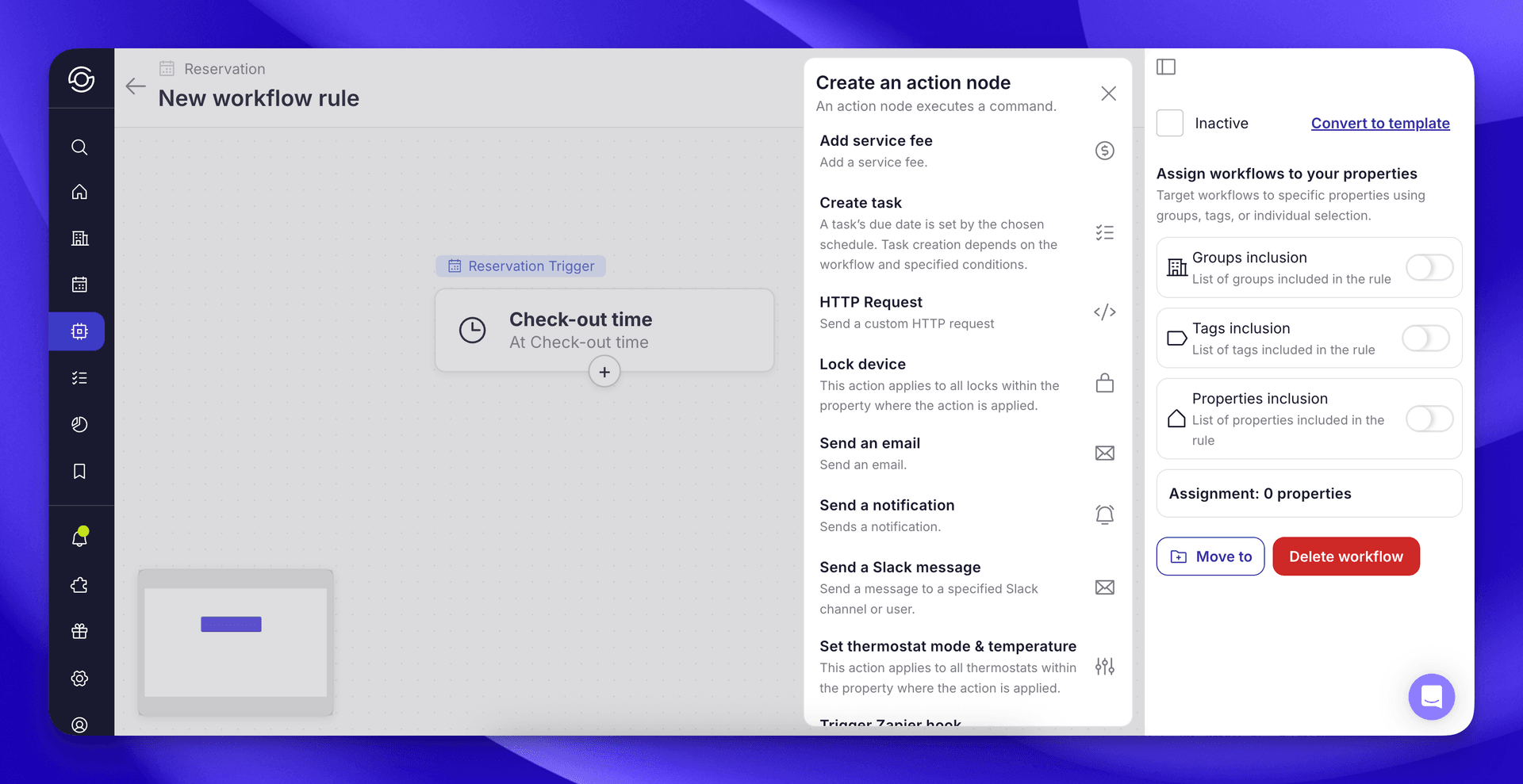 A list of Actions will appear on the left side