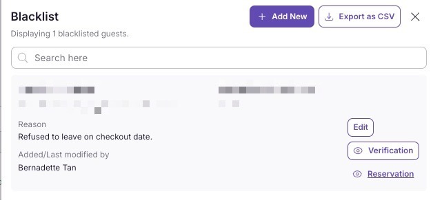 List of blacklisted guests with reasons
