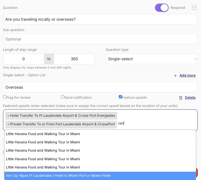 Select the upsells for Airport Shuttle
