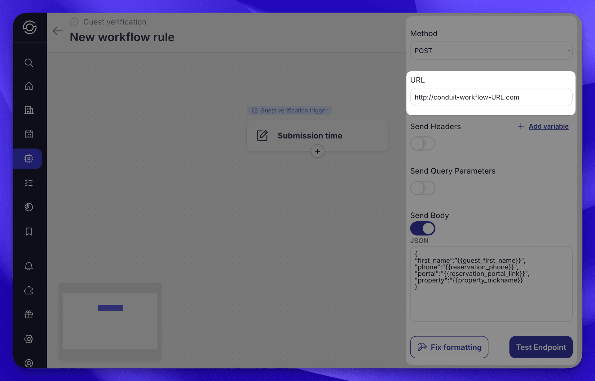 In your Conduit workflow you should see a URL