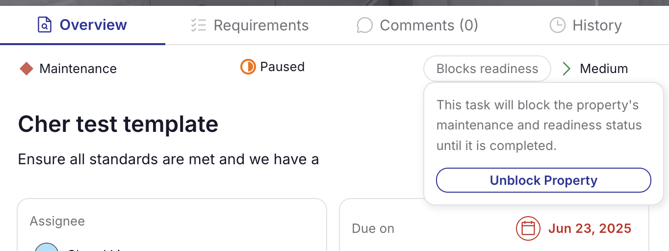 Note: Maintenance status updates automatically based on your open maintenance