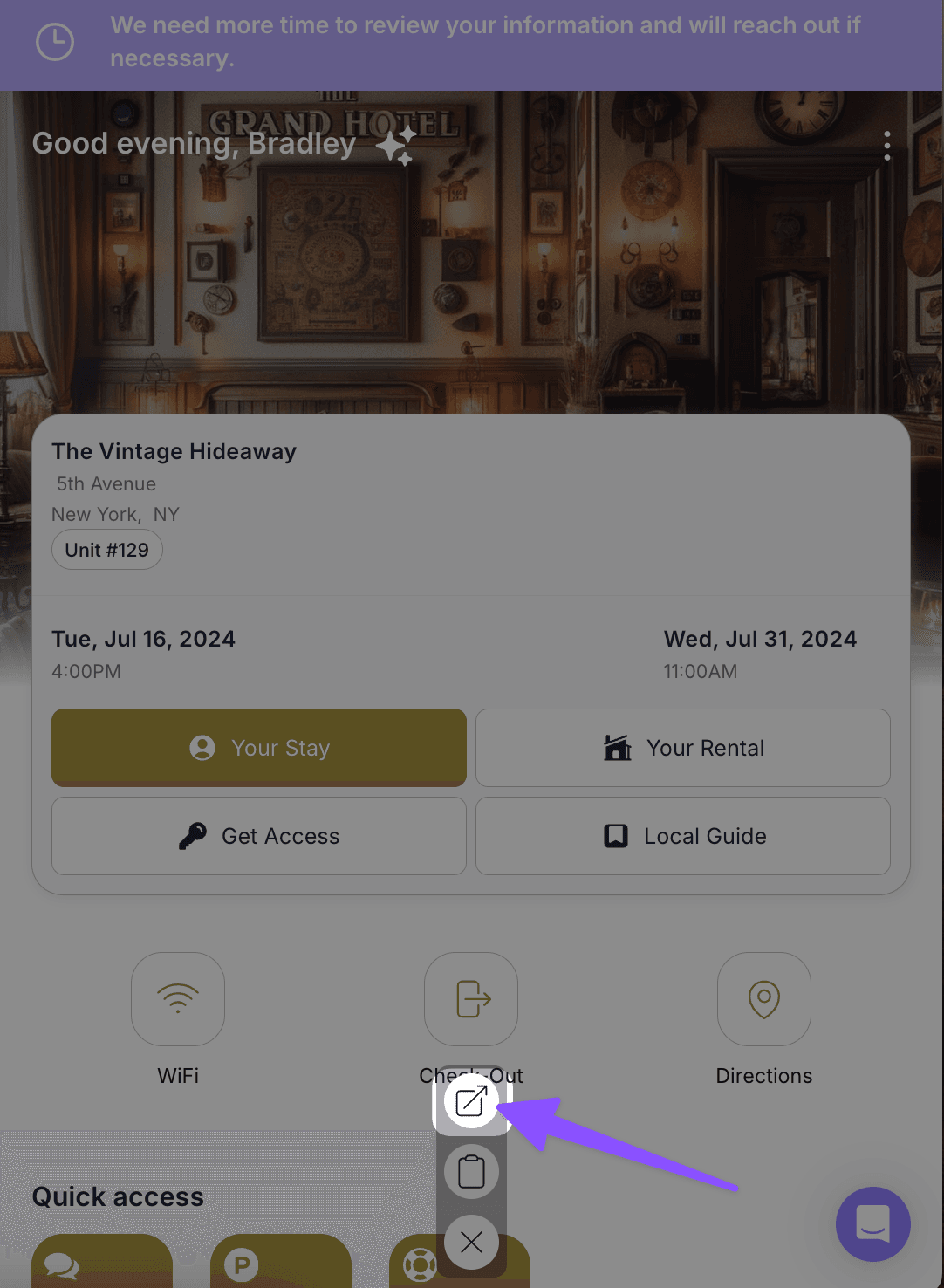 Portal preview with buttons to open in new tab and copy URL