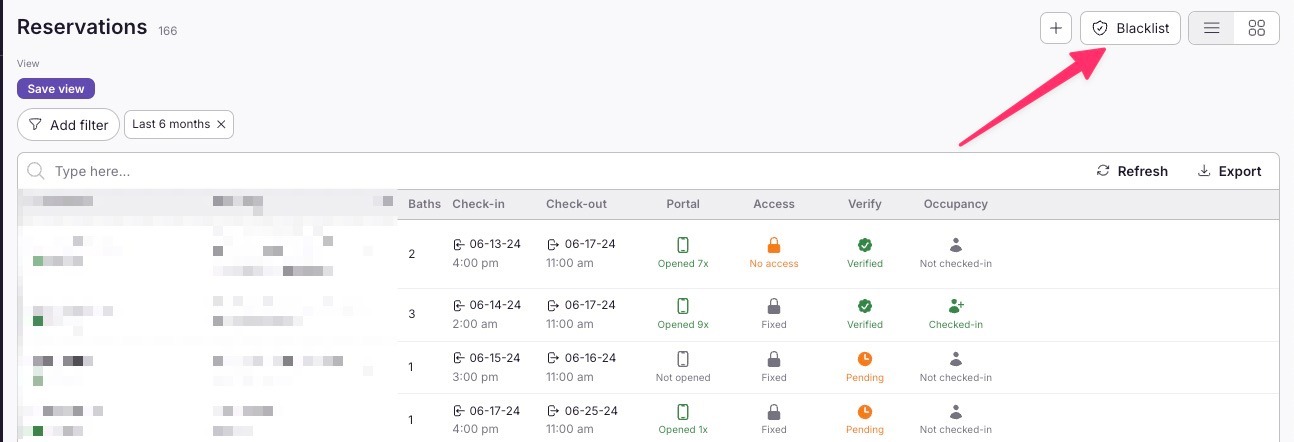 Export to CSV button on the Blacklist page